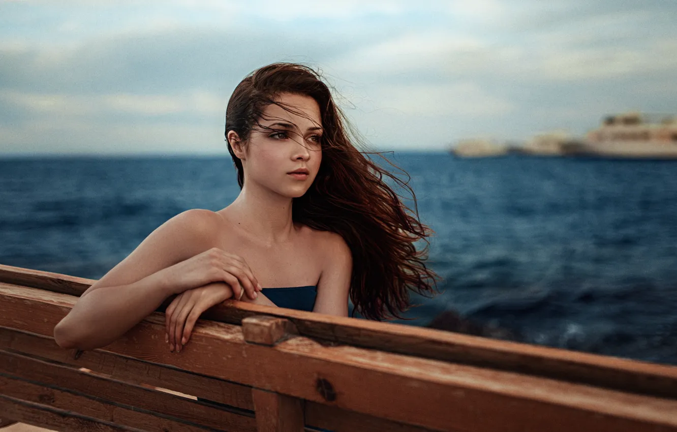 Photo wallpaper Girl, Look, Model, Hair, Beautiful, Kseniya Kokoreva, The sea