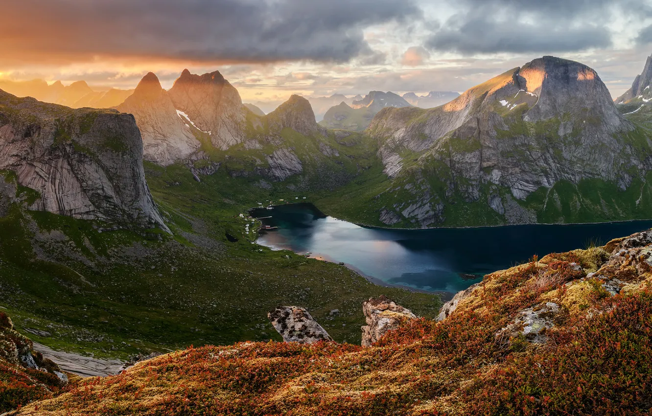 Photo wallpaper the sky, mountains, Norway, panorama, The Lofoten Islands
