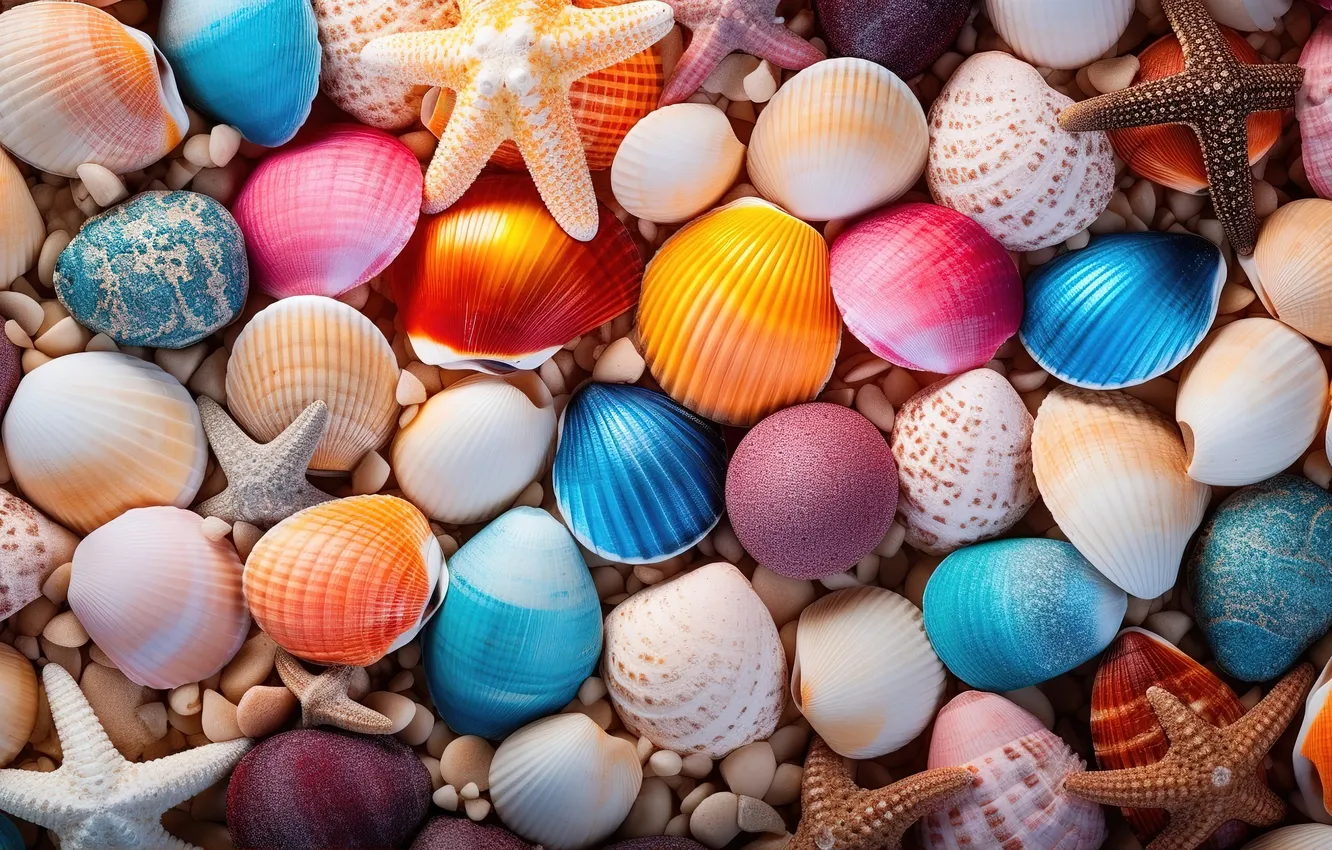 Photo wallpaper beach, pebbles, stones, background, colorful, shell, beach, texture
