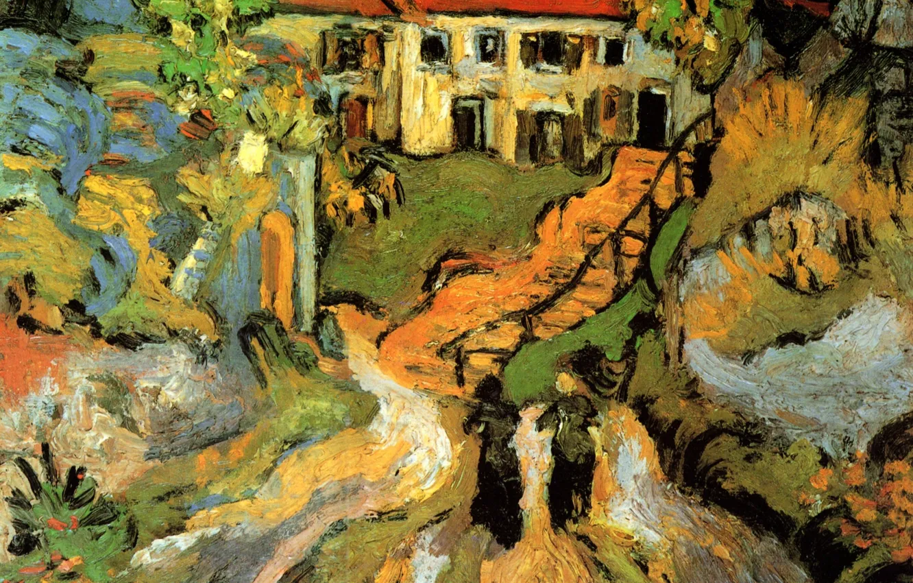 Photo wallpaper Vincent van Gogh, Village Street, and Steps in Auvers, with Two Figures