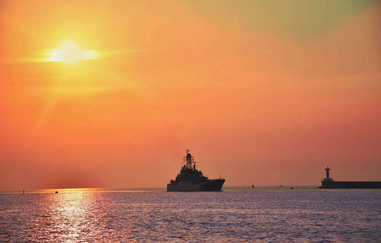 Photo wallpaper sunset, ship, The black sea