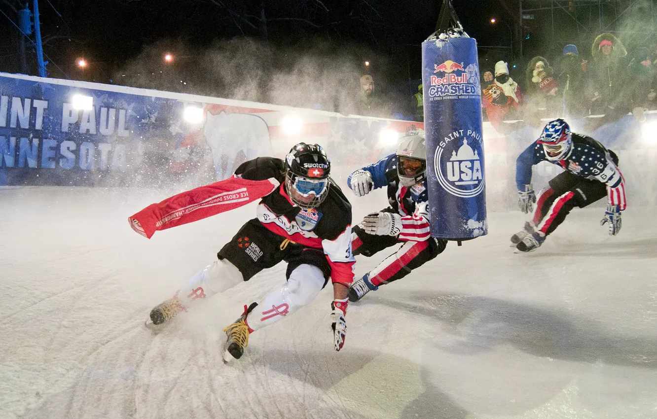 Photo wallpaper ice, race, red, ice, USA, hockey, race, the audience