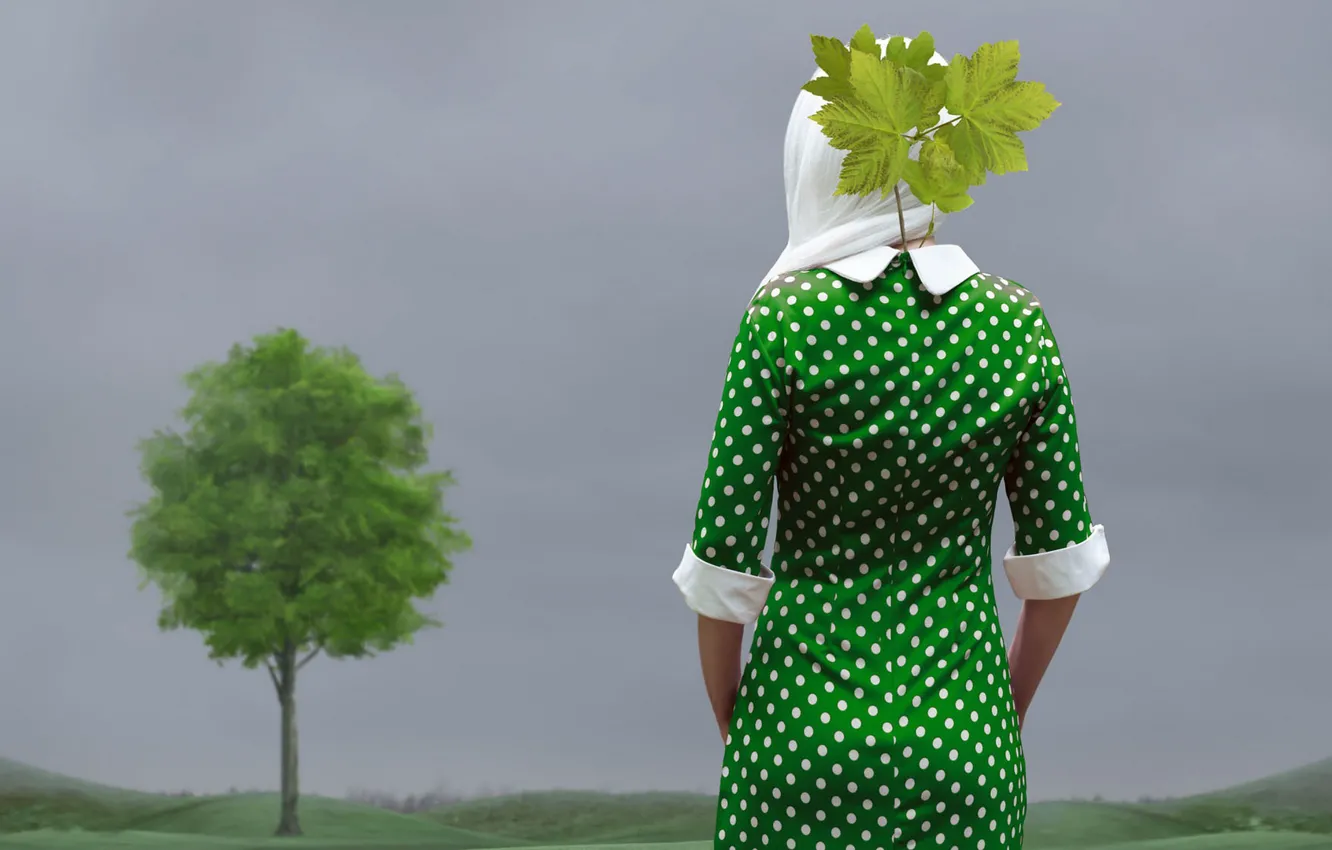 Photo wallpaper leaves, girl, trees