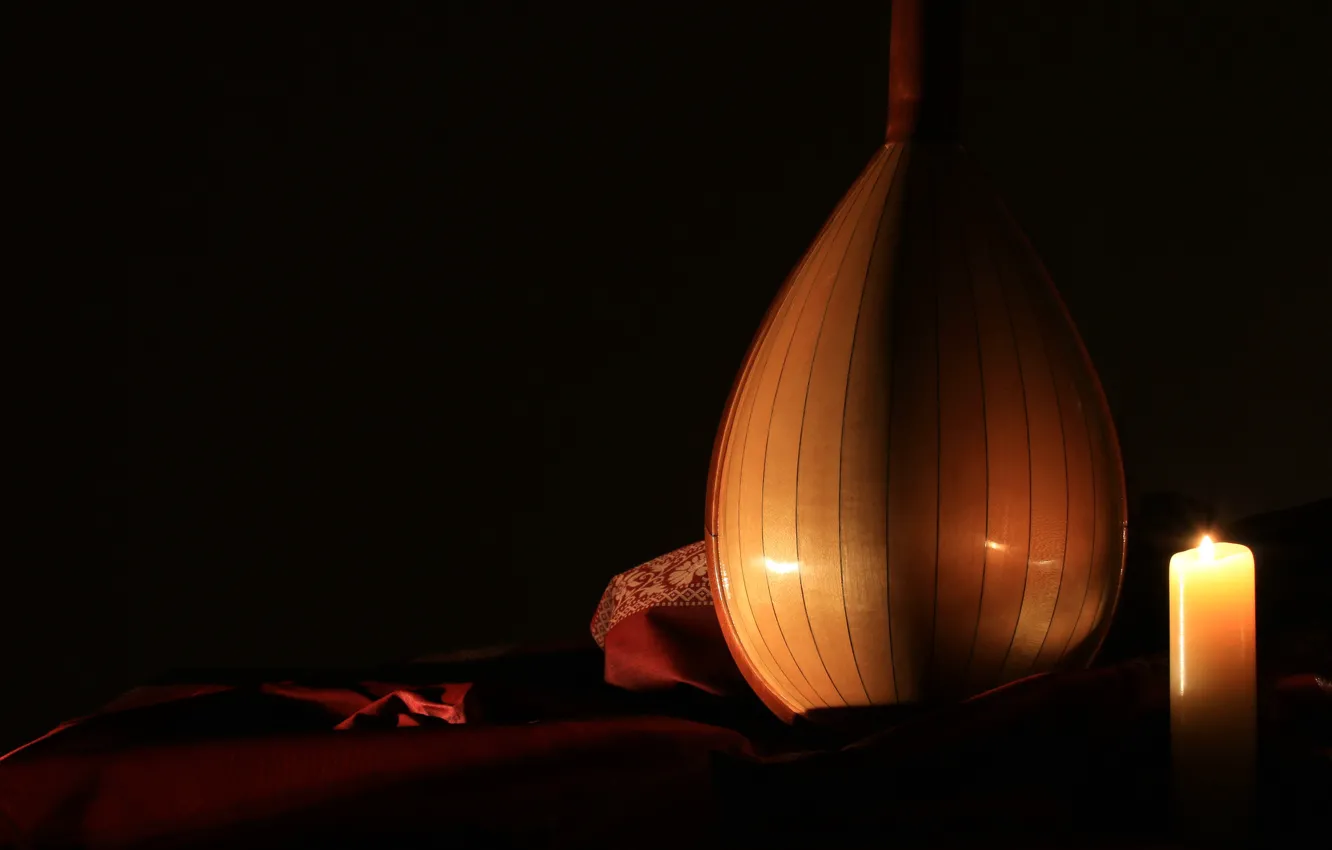 Photo wallpaper background, candles, musical instrument, mandolin