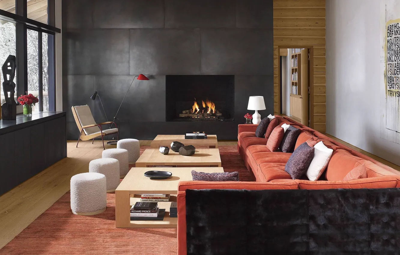 Photo wallpaper design, style, interior, fireplace, modern living room, modern living room