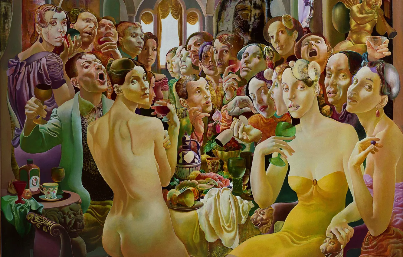 Photo wallpaper people, feast, 1994, Figurative painting, Normunds Braslins, Society II, Golden angel