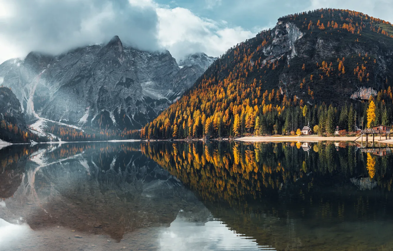 Photo wallpaper nature, beauty, trees, landscape, Italy, nature, lake, Pragser Wildsee