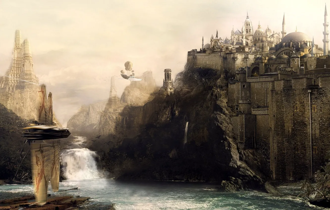 Photo wallpaper river, waterfall, stream, fortress, Istanbul, Airbus