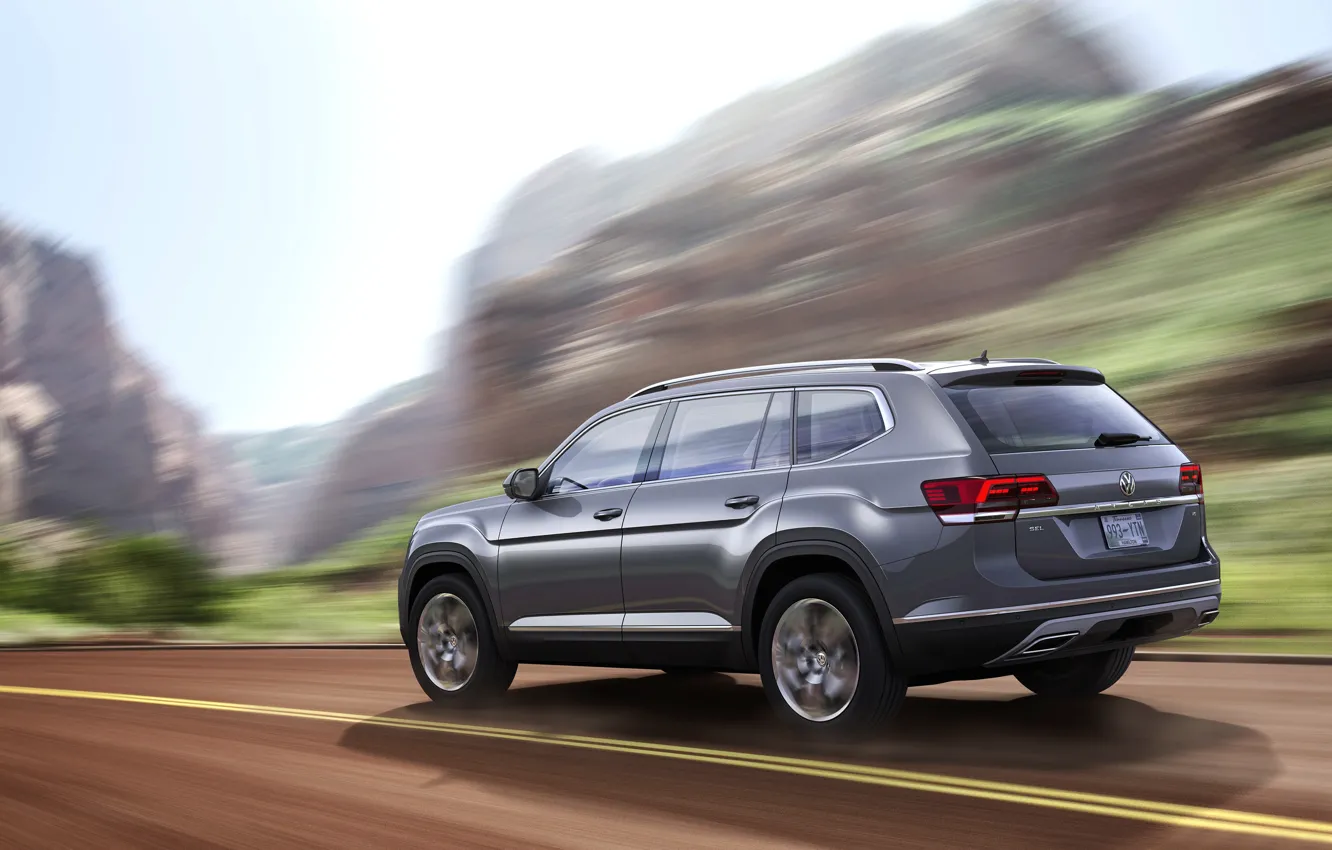 Photo wallpaper grey, movement, blur, Volkswagen, Atlas, 2017