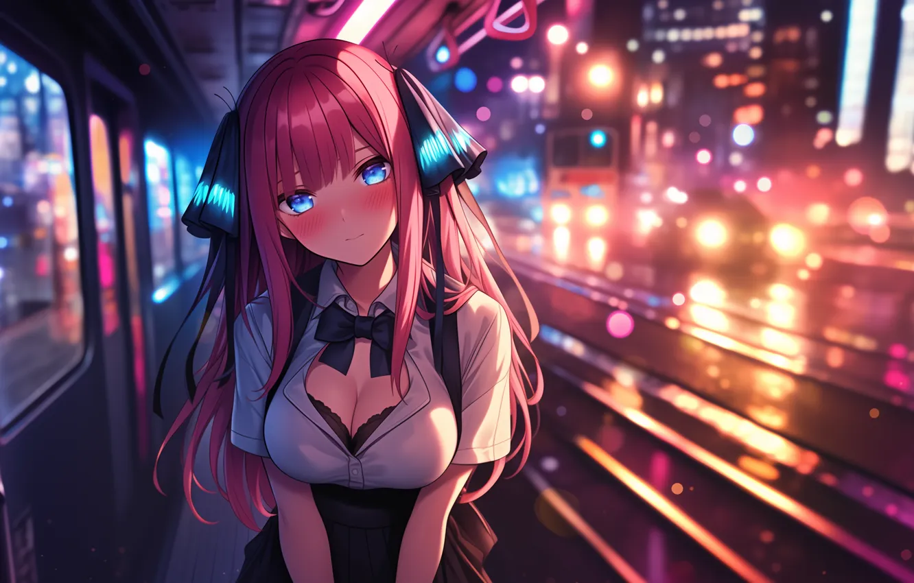 Photo wallpaper linen, anime, art, wallpaper, pink hair, The Quintessential Quintuplets, Go-Toubun no Hanayome, Five brides