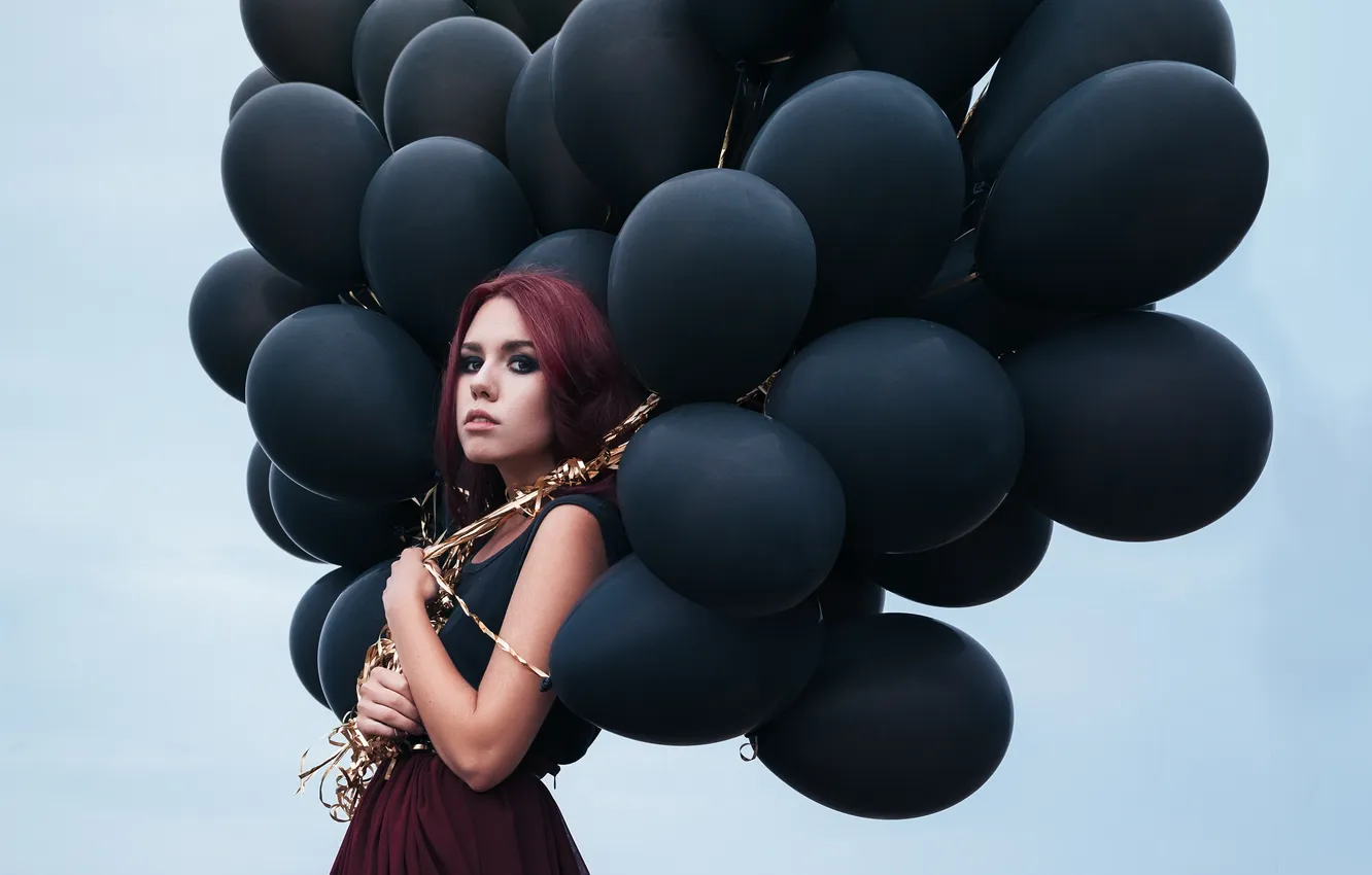 Photo wallpaper look, girl, balls, makeup