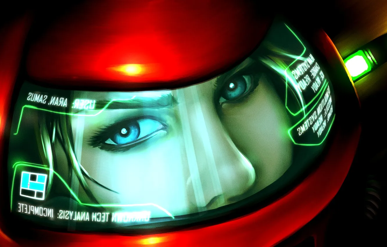 Photo wallpaper look, helmet, Samus Aran, Metroid