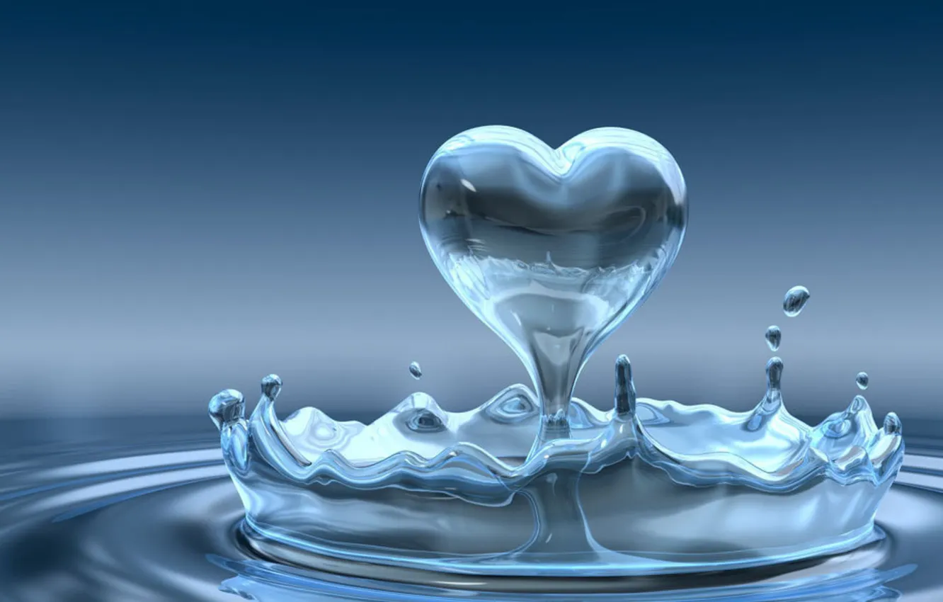 Photo wallpaper water, drop, heart, form