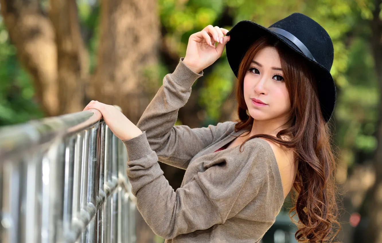 Photo wallpaper look, girl, hat, Asian