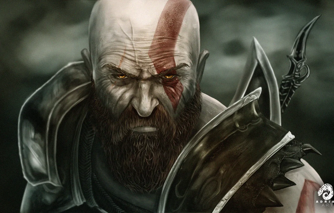 Photo wallpaper Face, Warrior, Fantasy, Art, Art, Kratos, God of War, Fiction