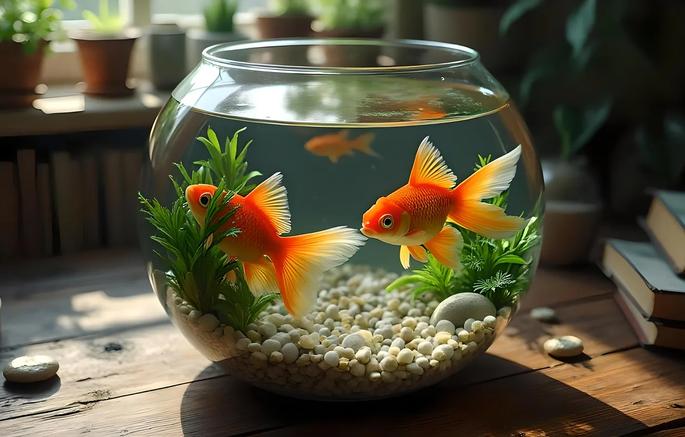 Photo wallpaper glass, light, fish, algae, table, room, Board, aquarium