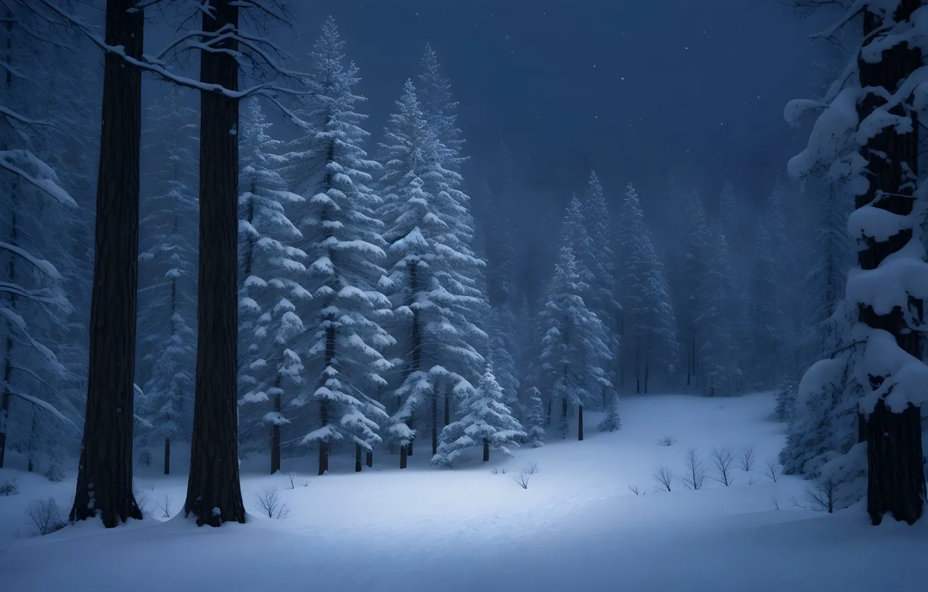 Photo wallpaper winter, frost, forest, snow, trees, nature, winter, tree