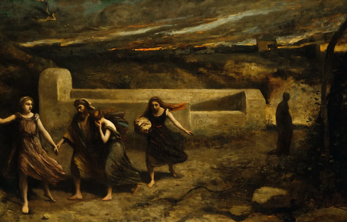 Photo wallpaper picture, mythology, Jean Baptiste Camille Corot, The Burning Of Sodom, Jean-Baptiste Camille Corot