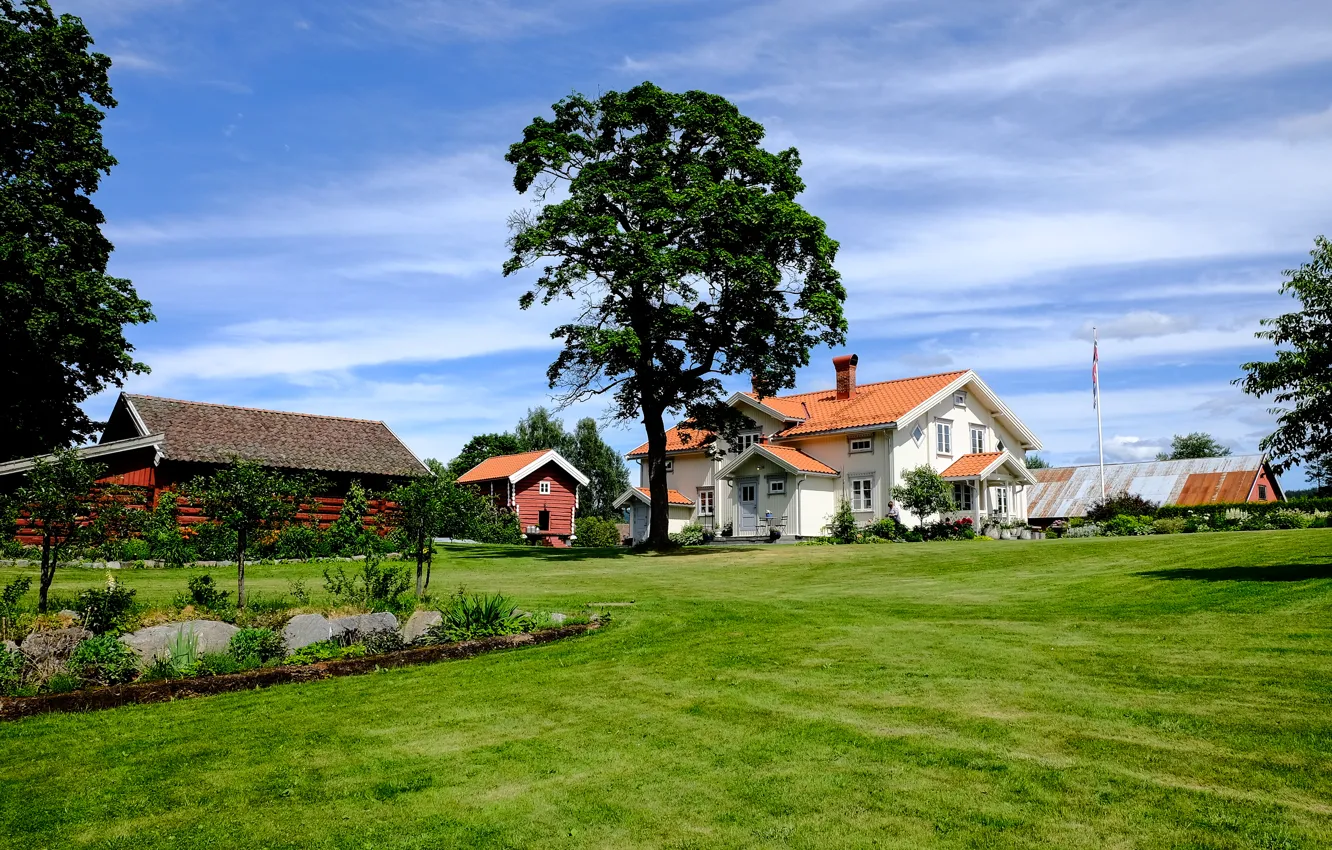 Photo wallpaper Norway, house, structure, lawn