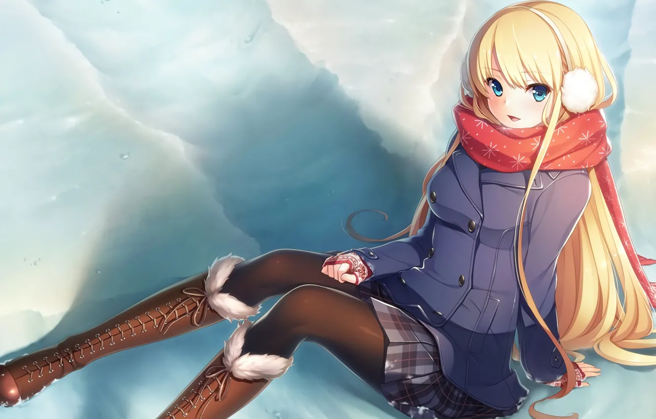 Photo wallpaper girl, snow, scarf, anime, art, Gin'iro Haruka