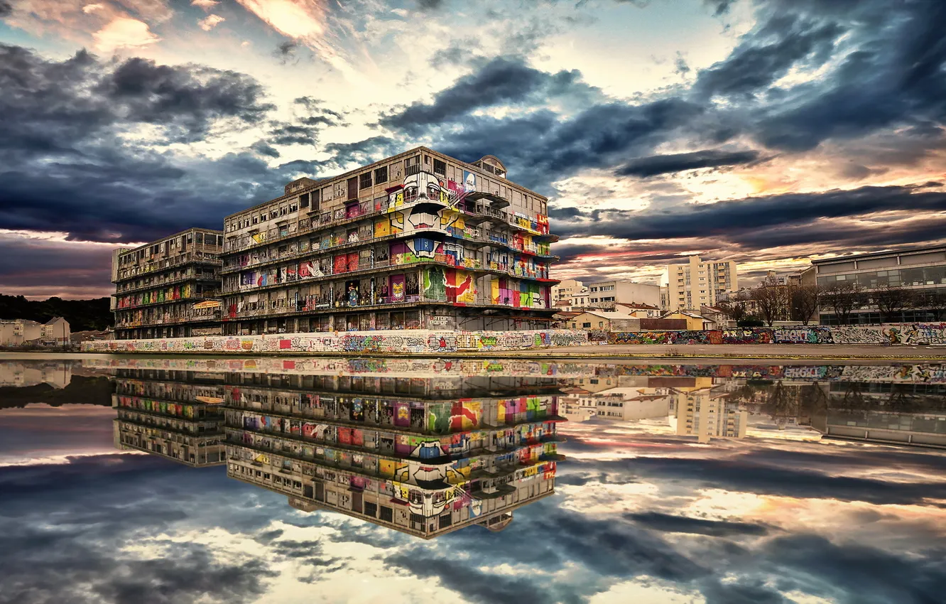 Photo wallpaper the city, river, home