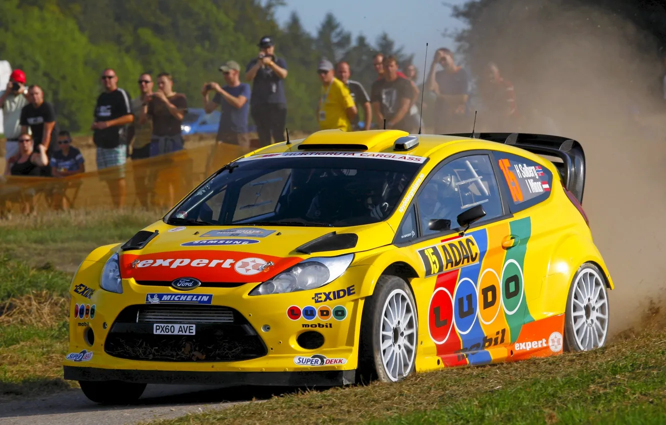 Photo wallpaper auto, yellow, race, lights, Ford, The hood, Ford, WRC