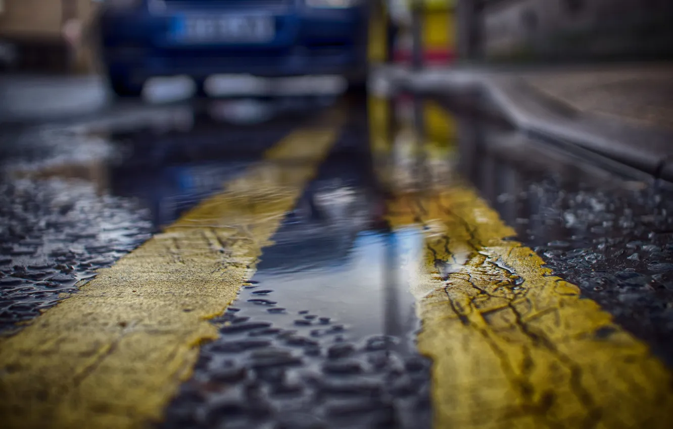 Photo wallpaper the city, street, puddle