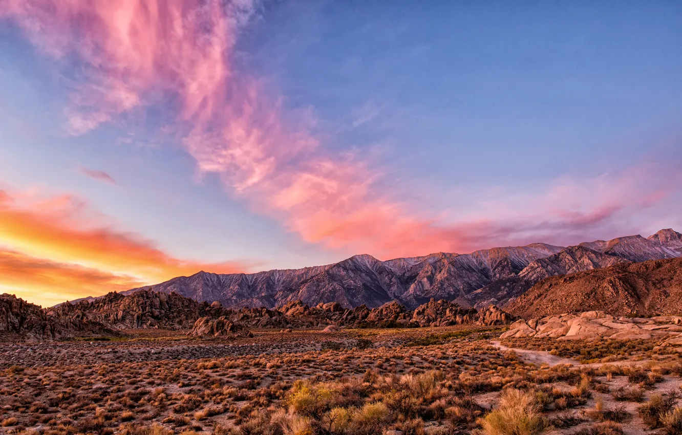 Photo wallpaper sunset, mountains, nature, desert