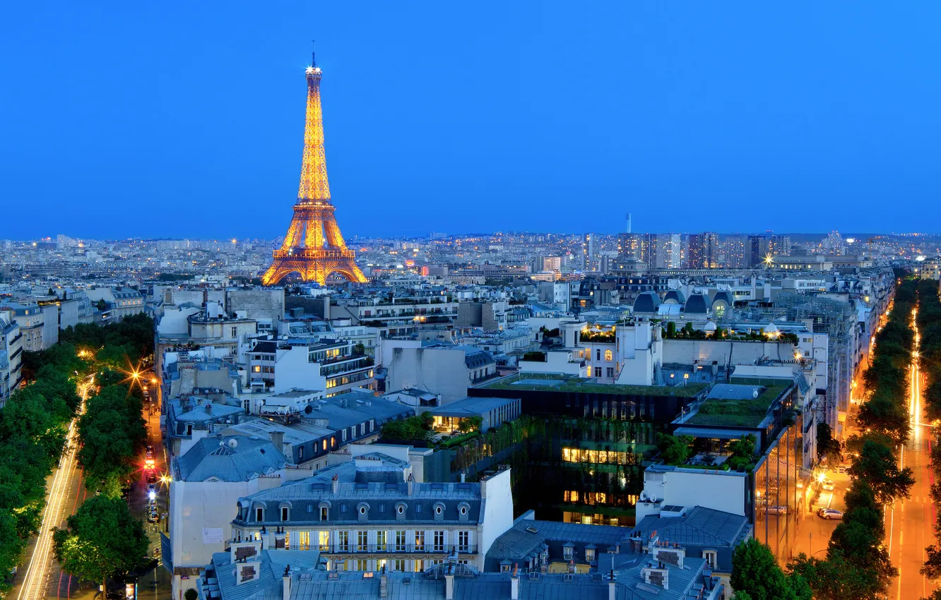 Photo wallpaper lights, Paris, the evening, twilight