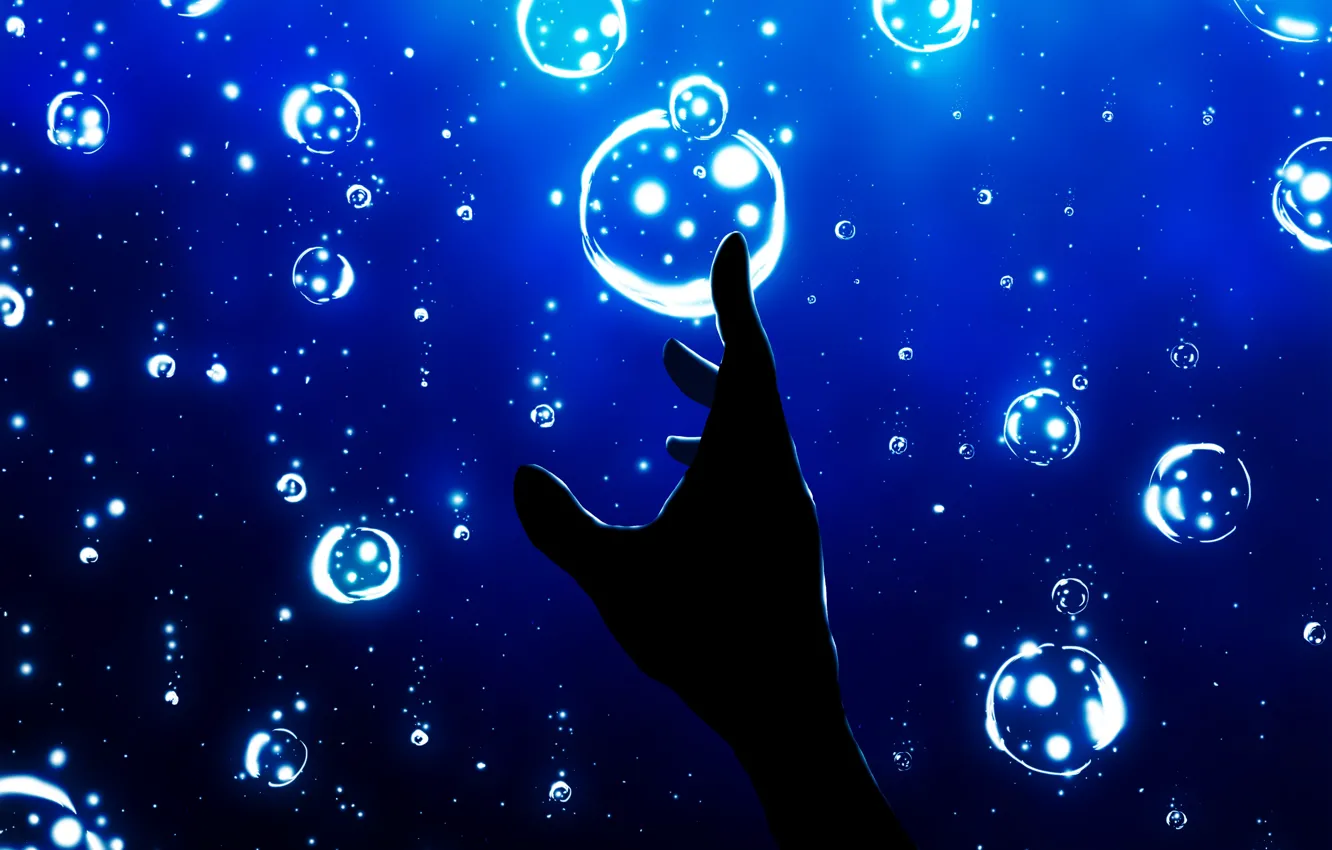 Photo wallpaper bubbles, hand, under water, Miyuki Harada
