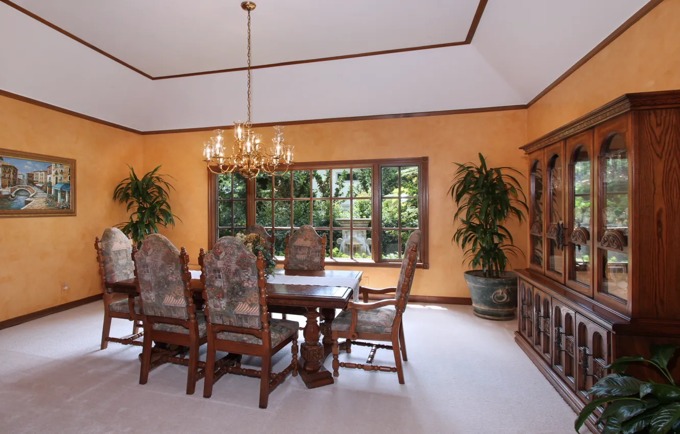 Photo wallpaper design, photo, table, interior, chair, chandelier, living room