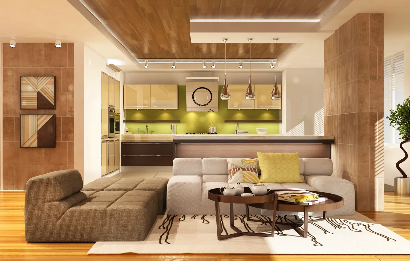 Photo wallpaper design, table, sofa, interior, kitchen, design, living room, living room