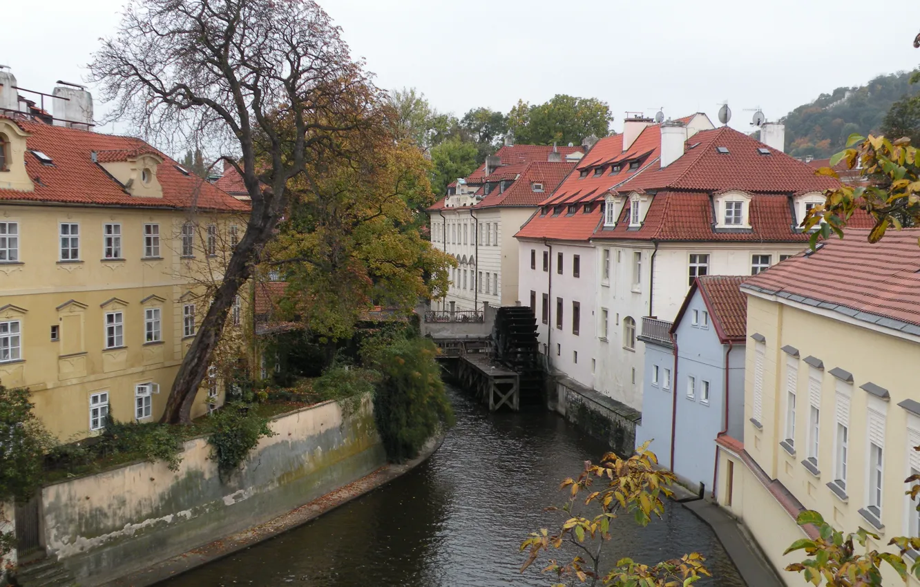 Photo wallpaper autumn, building, Prague, Czech Republic, channel, autumn, Prague, canal