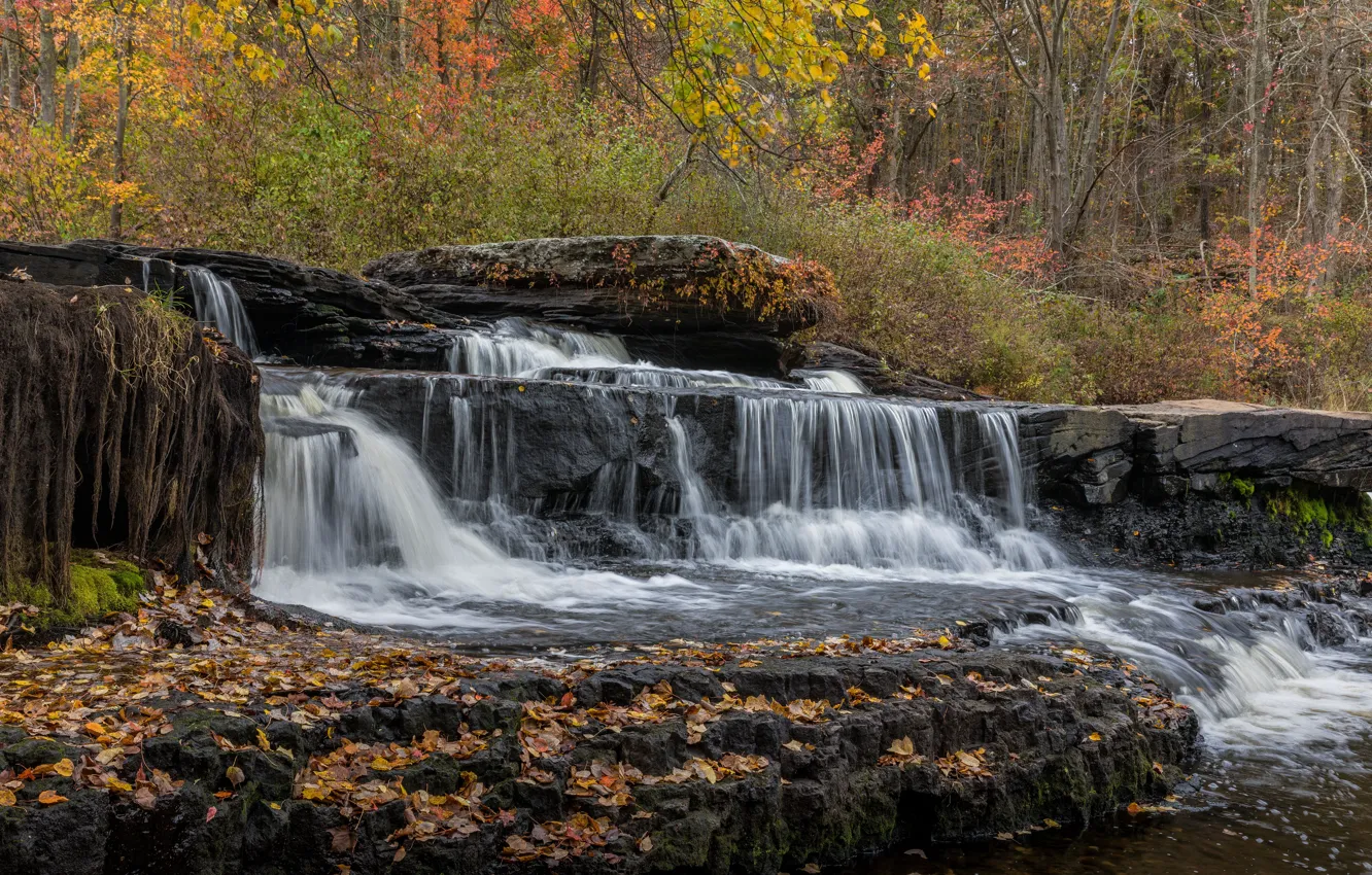 Photo wallpaper nature, rocks, shore, waterfall, stream