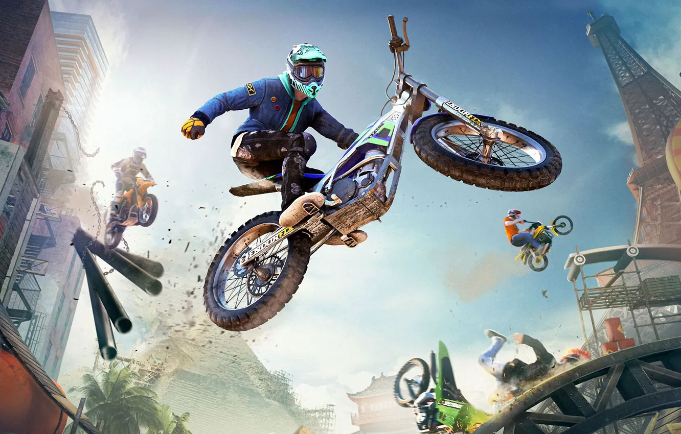 Photo wallpaper the city, motorcycle, motorcyclist, Trials Rising