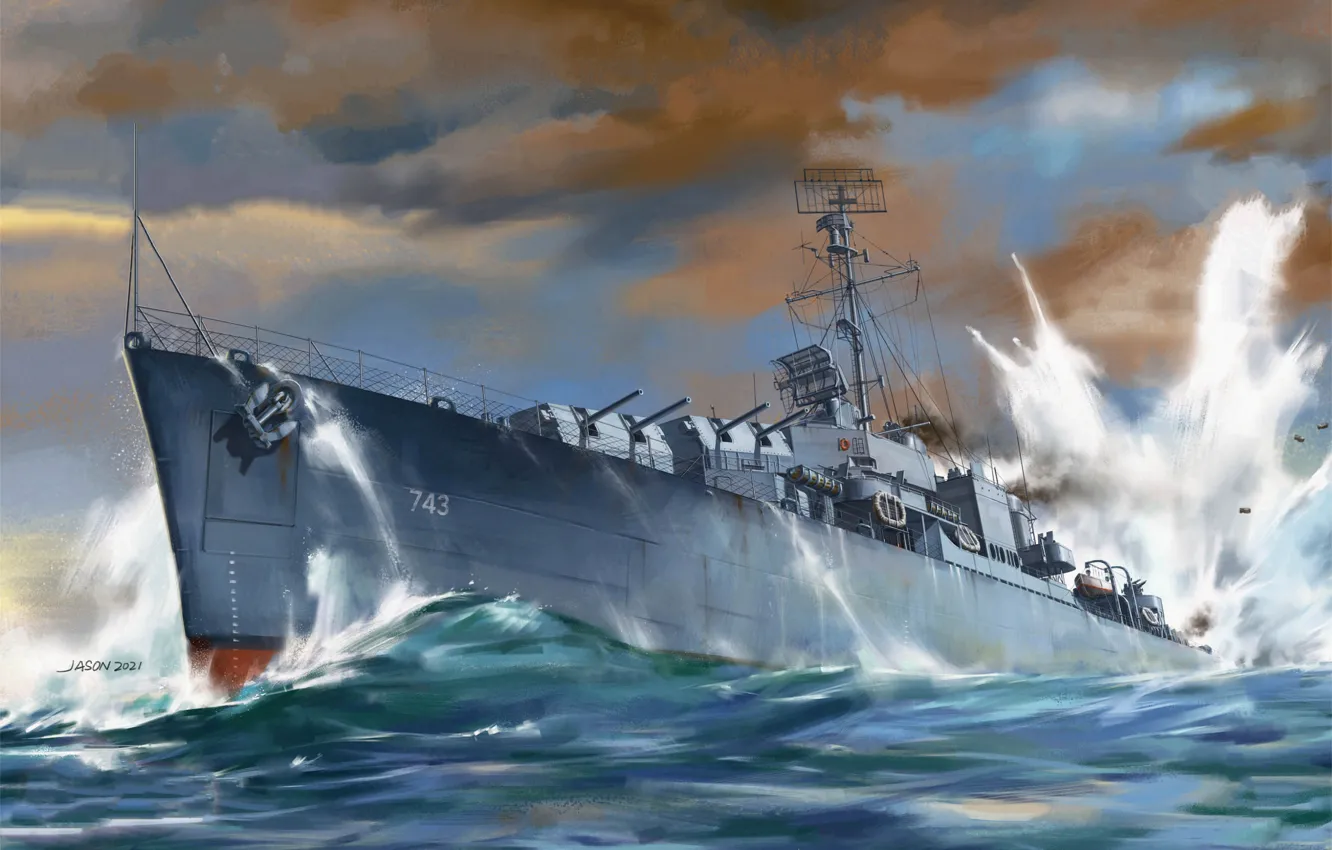 Photo wallpaper USA, destroyer, Jason, destroyer, US NAVY, USS DD-743 Southerland 1945