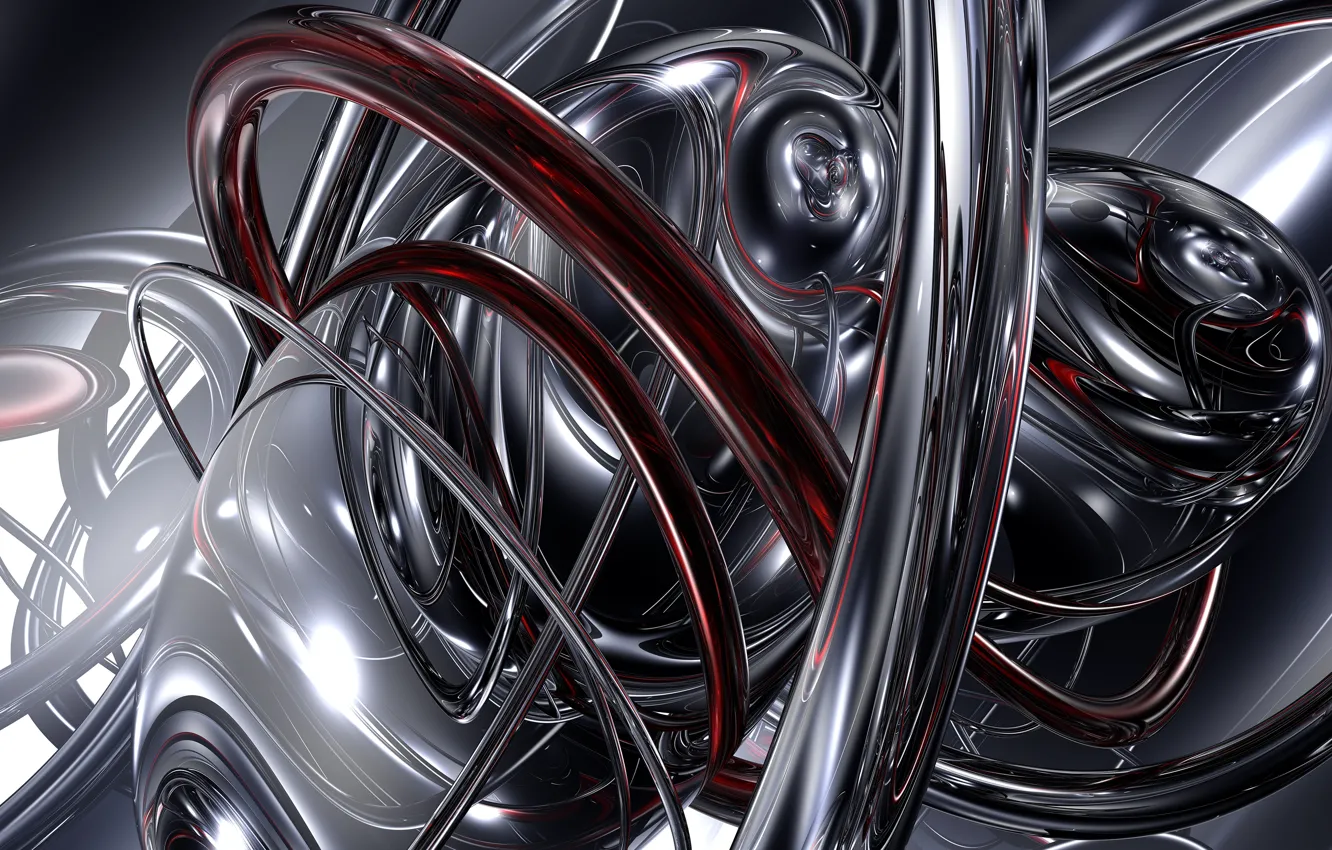 Photo wallpaper line, metal, abstraction, reflection, lights, balls, graphics, structure