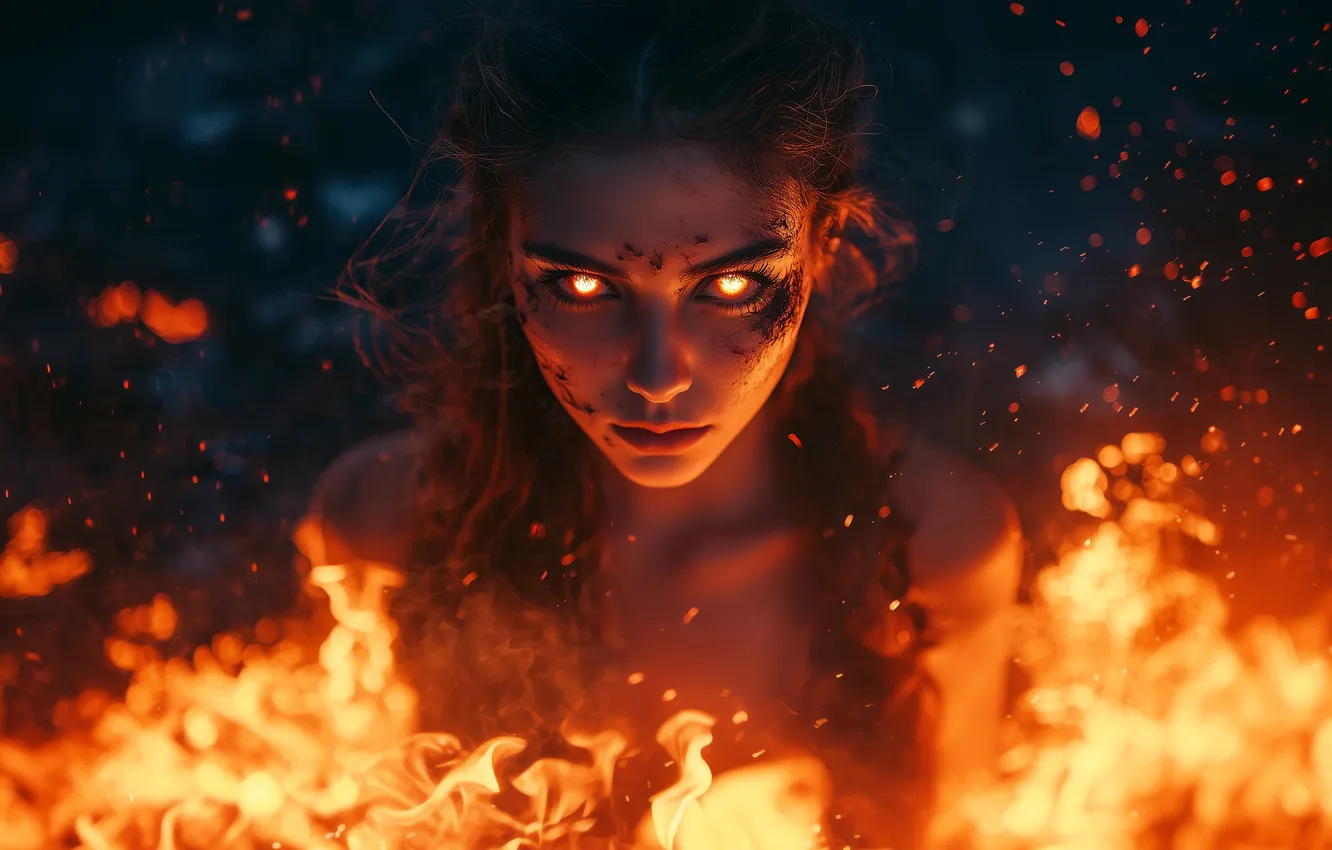 Photo wallpaper fire, women, burning, AI Art