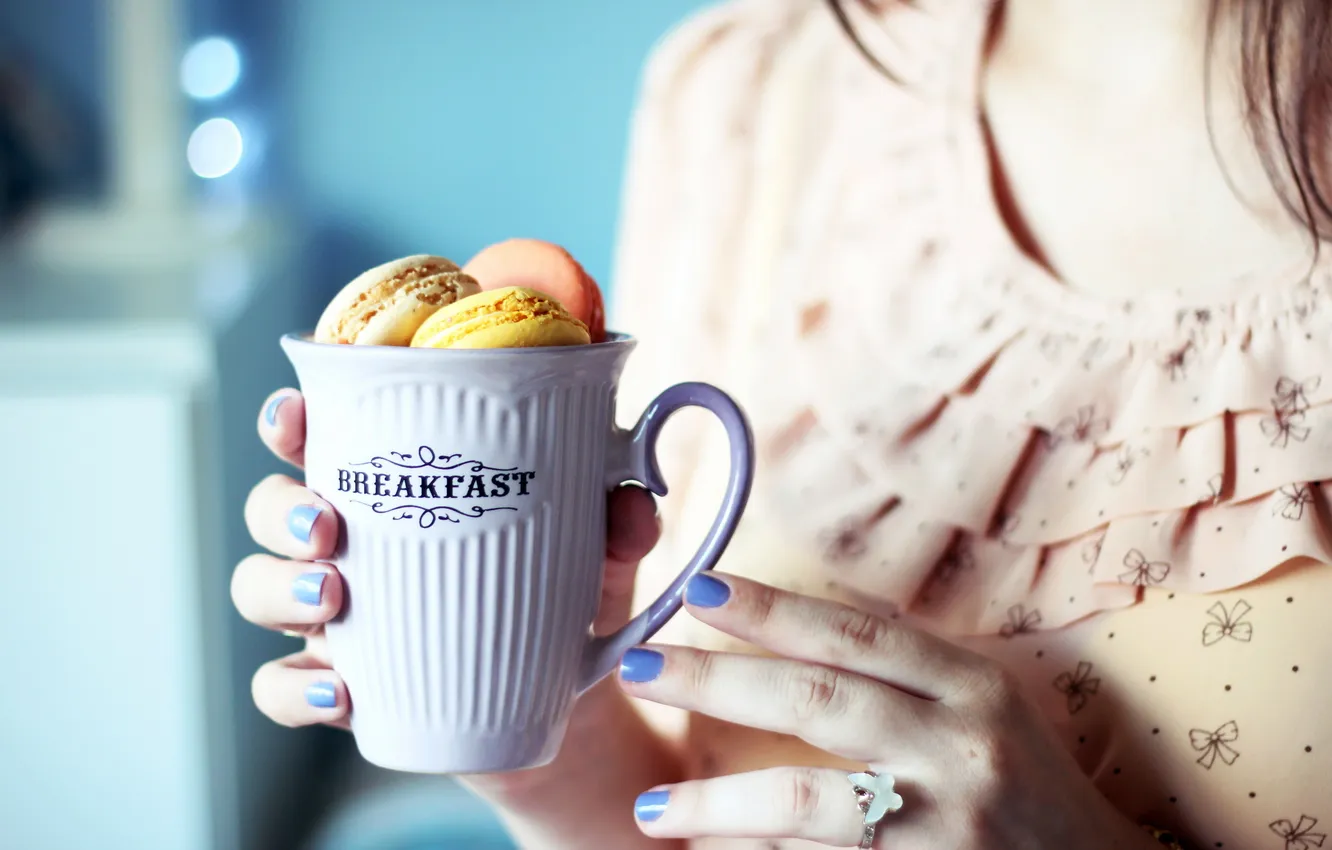 Photo wallpaper girl, cookies, Cup