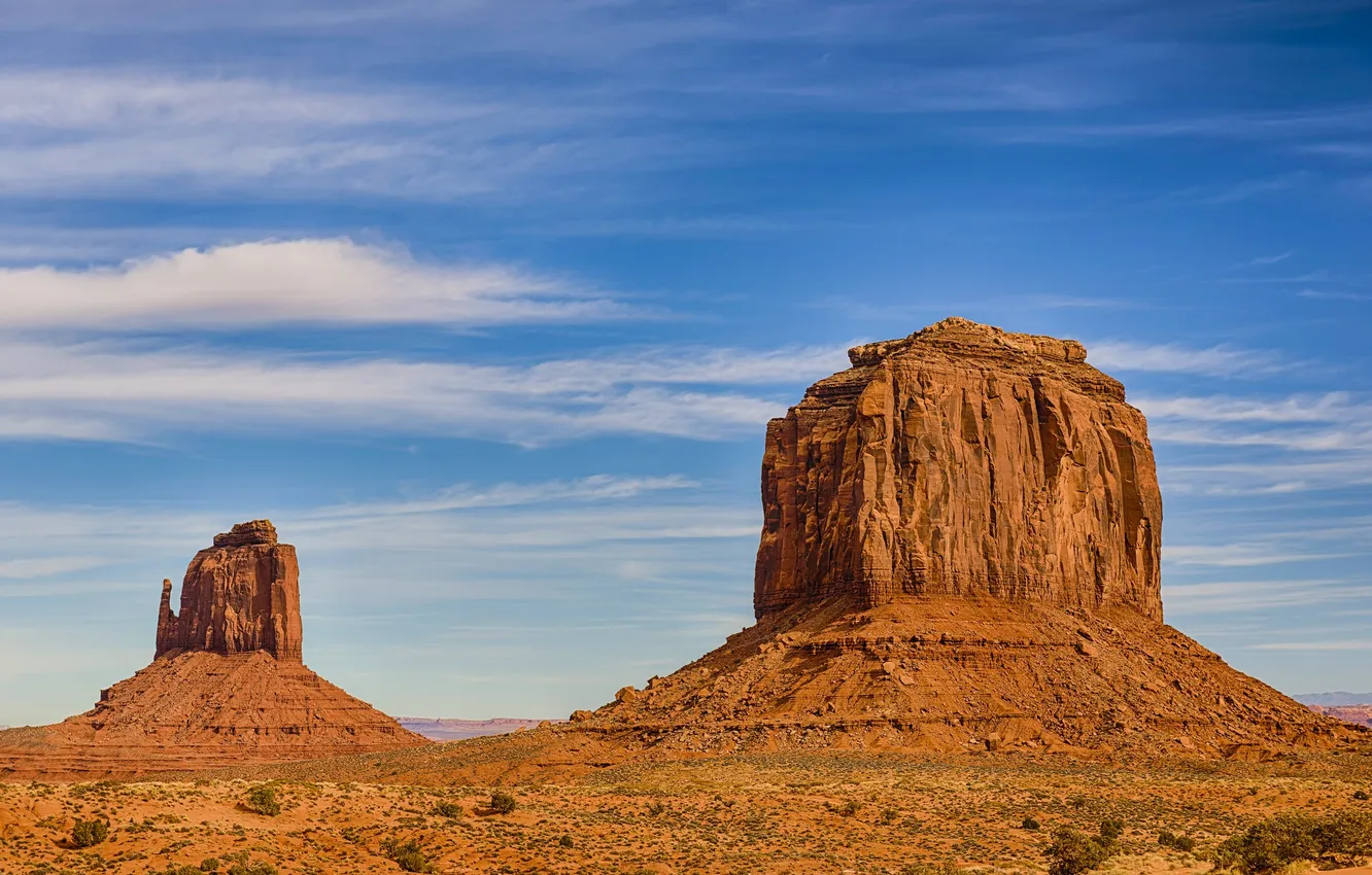 Photo wallpaper the sky, clouds, mountains, red, hills, Sandstone, valley monuments