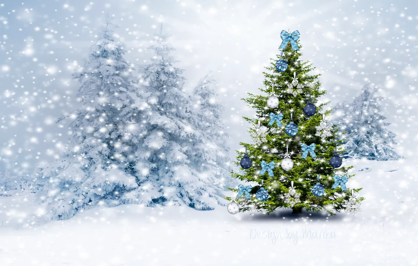 Photo wallpaper winter, forest, snow, tree, Christmas, New year, forest, Christmas