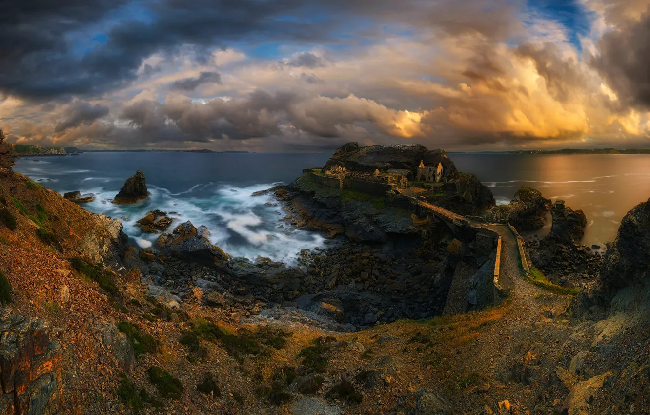 Photo wallpaper sea, stones, rocks, shore, home, pierce, Cape