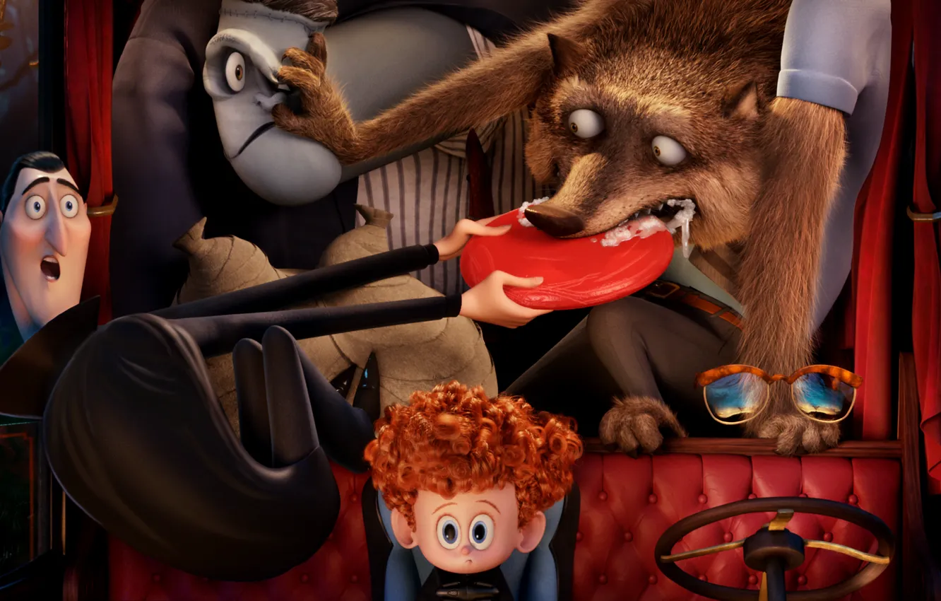Photo wallpaper cartoon, Frankenstein, Dracula, Wayne, Hotel Transylvania 2, Transylvania 2