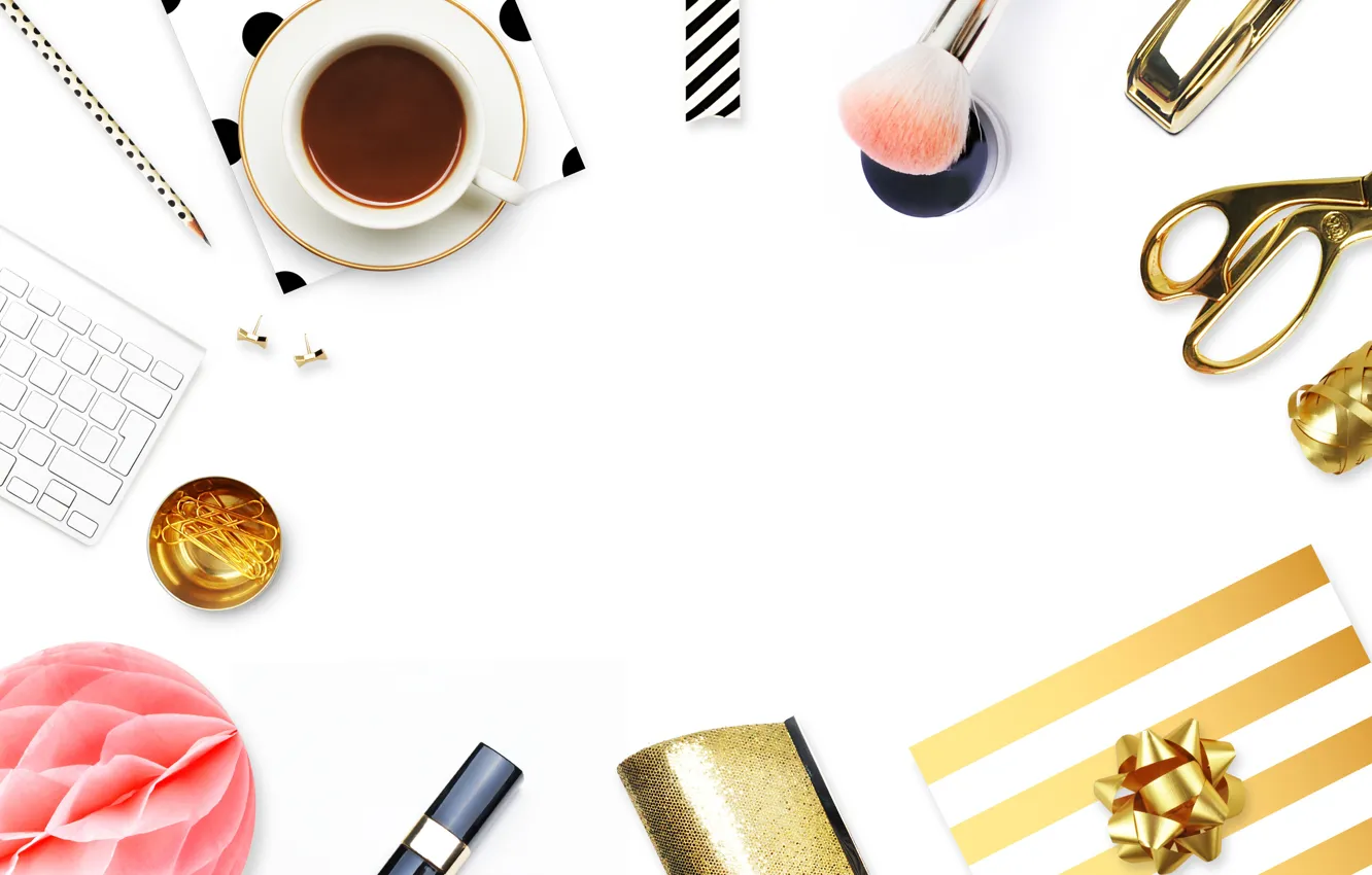 Photo wallpaper coffee, cosmetics, accessory, purse