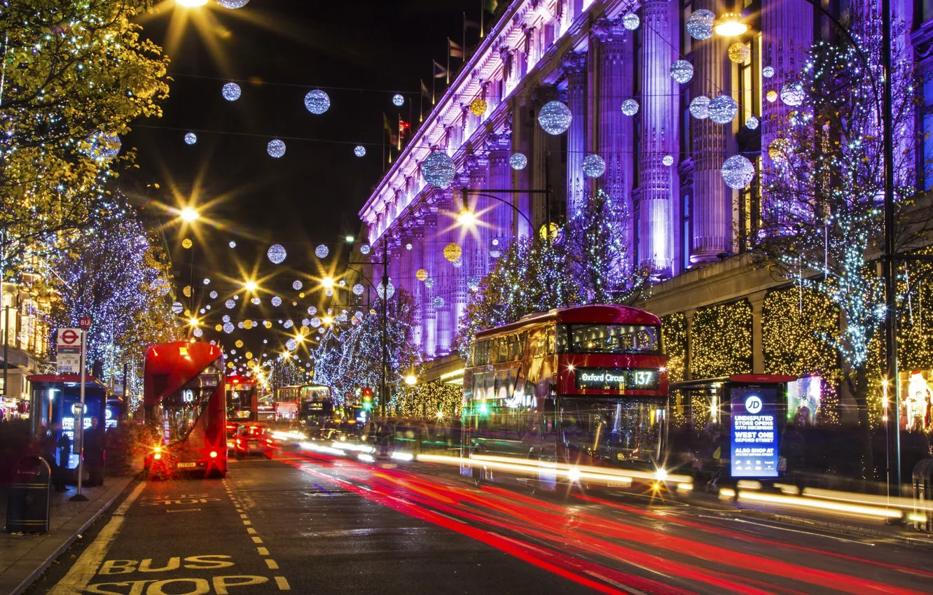 Photo wallpaper lights, holiday, England, London, new year, home, Christmas