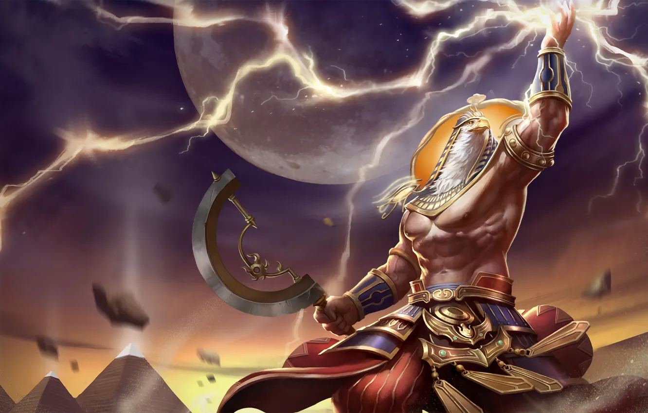Photo wallpaper God, art, Heroes of Newerth, Amun-Ra, Montu-Ra