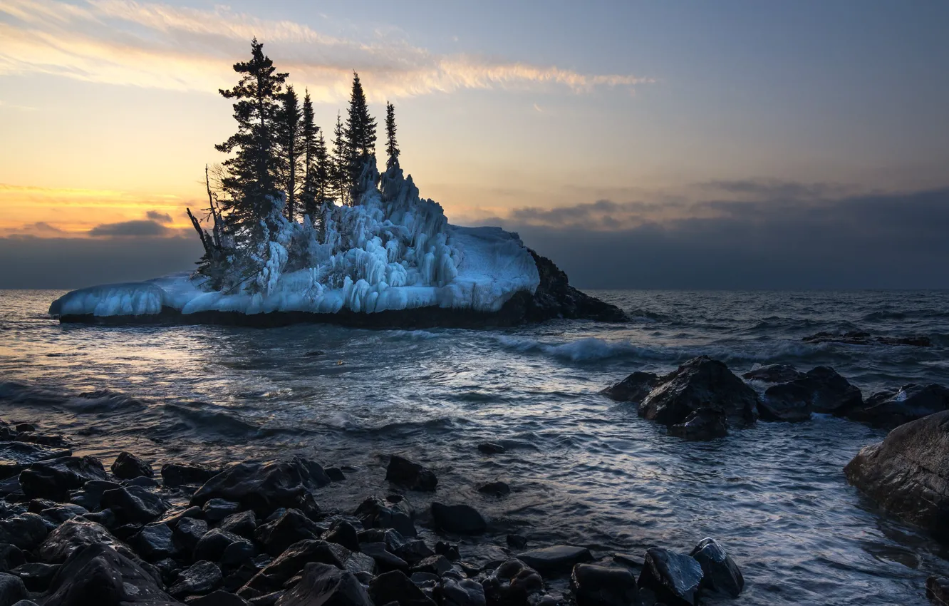 Photo wallpaper Winter, morning, Lake Superior
