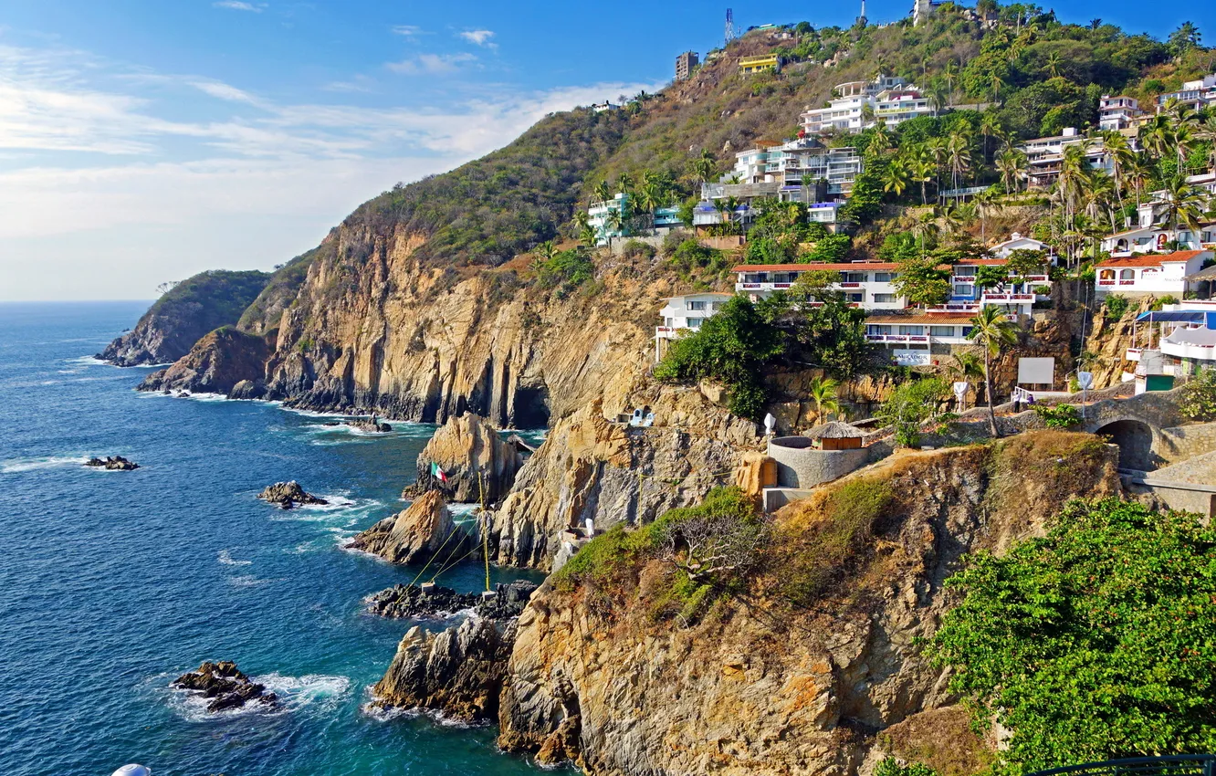 Photo wallpaper sea, mountains, the city, Mexico, town, Mexico, home., Cities