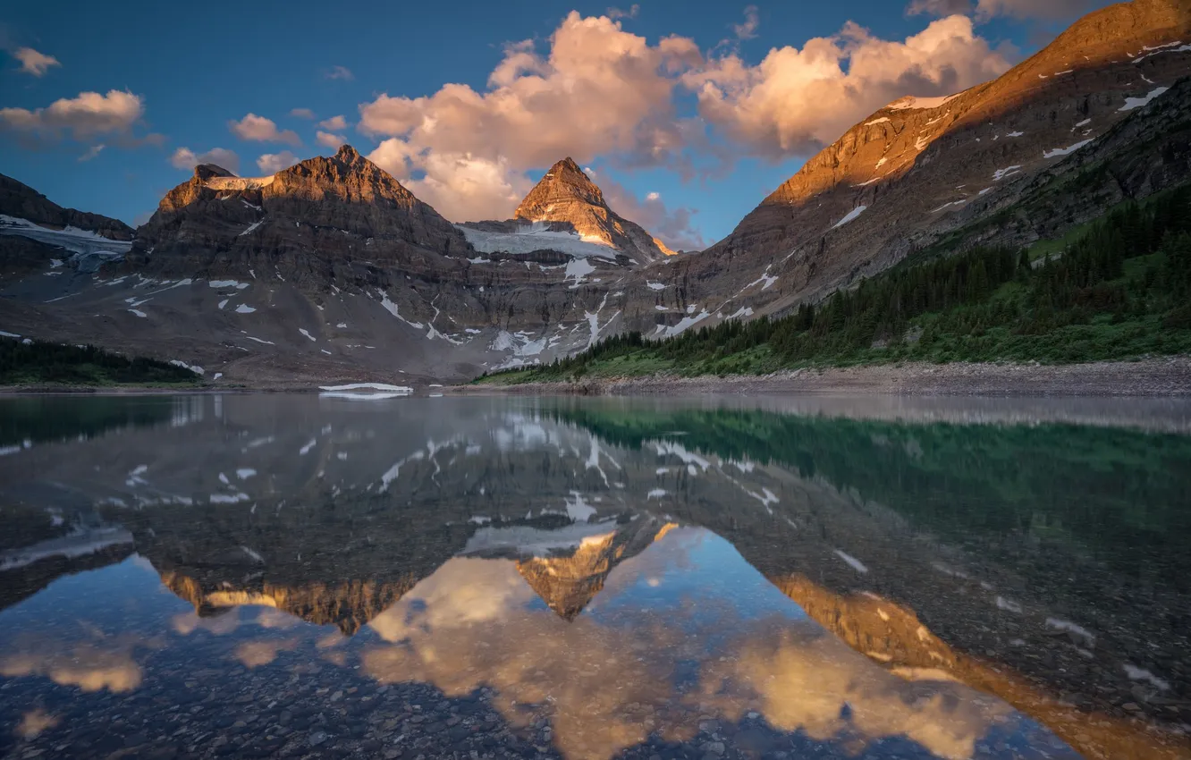 Photo wallpaper clouds, snow, mountains, nature, lake, reflection