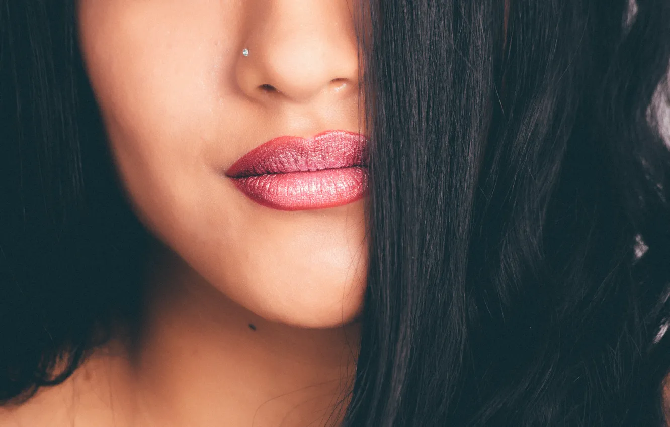 Photo wallpaper lips, brunette, female